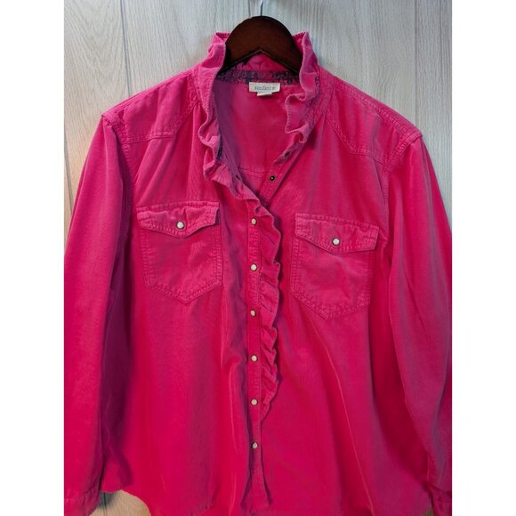 Sundance Womens Ombeline Corduroy Shirt XL Pink Pearl Snap Western Prairie - Picture 2 of 6